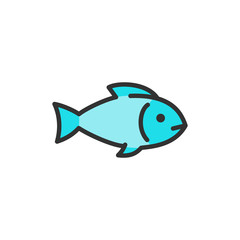 Vector fish, aquatic animal flat color line icon.