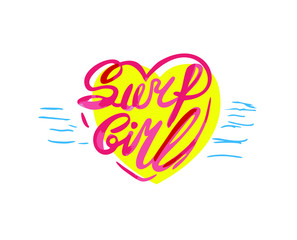 Surf Girl vector lettering with yellow heart.