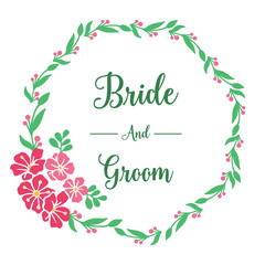 Obraz premium Invitation card of bride and groom, with style of pink wreath frame. Vector