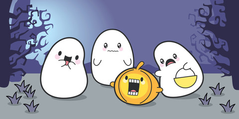 Cute Ghosts Celebrating Halloween