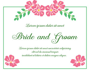 Perfect pink wreath frame, for greeting card bride and groom. Vector