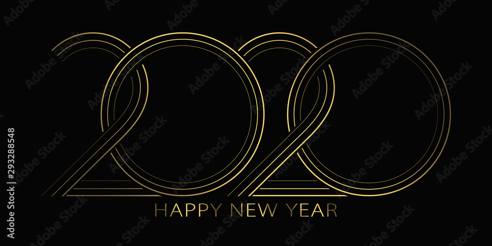 Poster 2020 happy new year. 2020 modern text vector luxury design gold color.