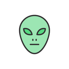 Vector alien head flat color line icon.