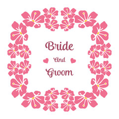 Template vintage bride and groom, romantic, with pattern art of pink wreath frame. Vector