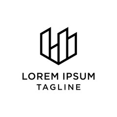 Initial LB  with building logo. Isolated in black background.