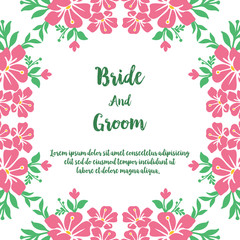 Template vintage bride and groom, romantic, with pattern art of pink wreath frame. Vector