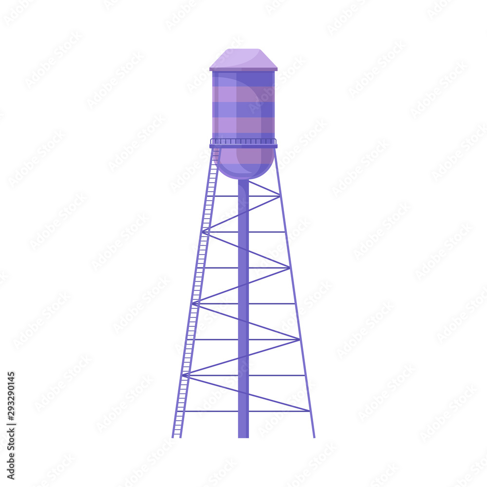 Wall mural Water Tower Cylinder Of Violet Color With Ladder Flat Vector Illustration