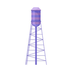 Water Tower Cylinder Of Violet Color With Ladder Flat Vector Illustration