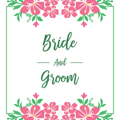 Template vintage bride and groom, romantic, with pattern art of pink wreath frame. Vector