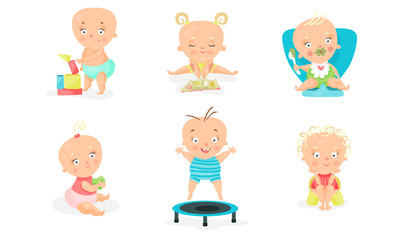 Set Of Six Vector Illustrations With Baby Children Different Occupations