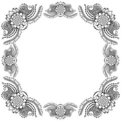 Frame ornament of flowers with branches and petals.