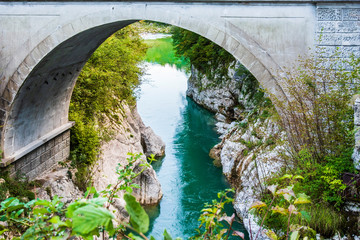 Fototapeta na wymiar Napoleon's Bridge. Isonzo river. Caporetto, Slovenia.