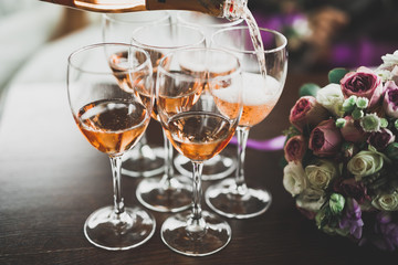 Luxury glasses with champagne on the table