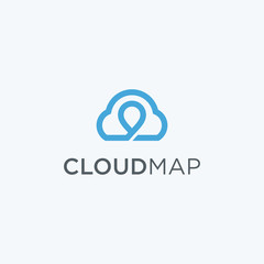 Cloud with pin map logo design icon vector