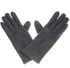 women fabric grey gloves with small crystal stones ,close up and isolated on white background