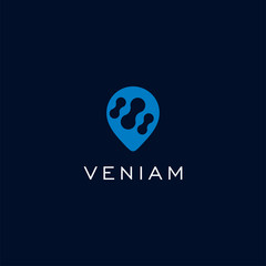 Molecule with pin map logo icon design vector