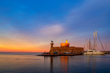 Agios Nikolaos fortress on the Mandraki harbour of Rhodes Greece