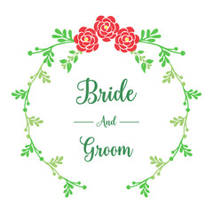 Ornate pattern of green leafy flower frame, for elegant card bride and groom. Vector