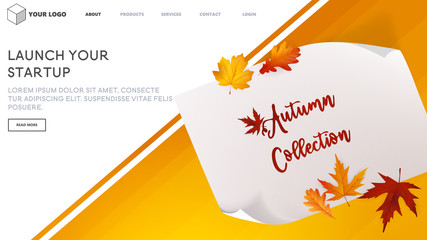 Autumn Theme Landing page template. Modern flat design concept of web page design for website and mobile website or apps. Easy to edit and customize. Autumn colors Vector illustration