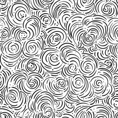 Curly clouds seamless pattern. Abstract background. Vector endless backdrop art drawing. Vintage bohemian linear ornament. Decorative style retro ornate design with repetition.