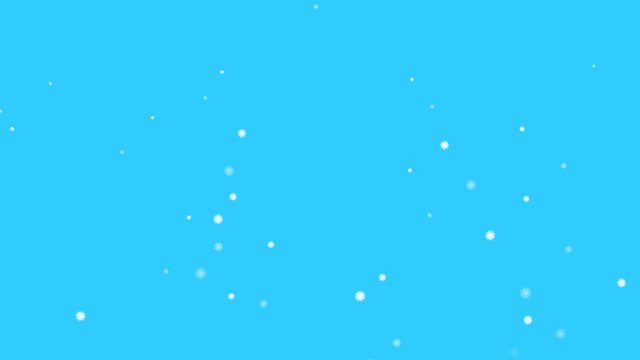 Christmas motion background. Snowfall with white snow flakes on blue background