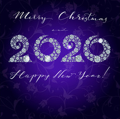 Fototapeta na wymiar Happy new Year card 2020 greeting card with Diamond spelling 2020 year