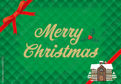 背景素材 テンプレート 緑色 クリスマスのイメージの背景イラスト リボン付きバナーデザイン メリークリスマスロゴ Christmas Banner Design Background Wall Mural Globeds
