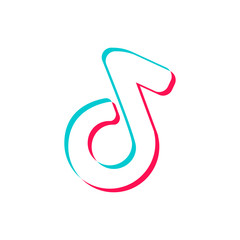Multicolored music note in modern flat style. Logo or emblem for musical dance social media application. Modern information symbol. Flat web icon for web site, design, logo, app, UI, media application - obrazy, fototapety, plakaty