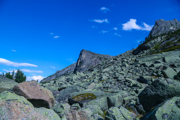 mountain view with rocks and blue sky