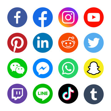 Round circle social media or social network flat vector icon for apps and websites