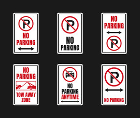 Parking is prohibited icon set, no parking signs