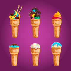 Big set ice cream with different filling