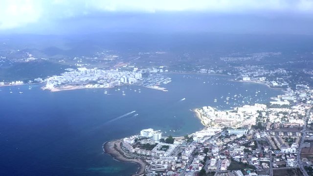 Flying over the sea and the city
The city of San Antony de Portmany (Ibiza)