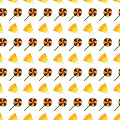 Halloween sweets seamless pattern on white background. Jelly and lollipop.