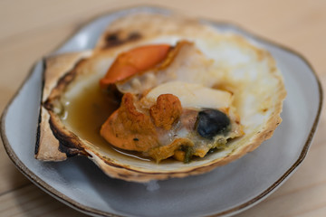 Charcoal-grilled Japanese scallop, Japanese food.