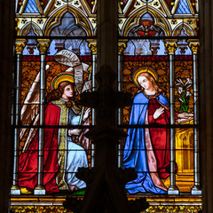  Annunciation - Stained glass window at the Collegiale church of Saint Emilion, France
