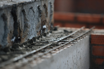 Rebars. Steel rods on construction site.