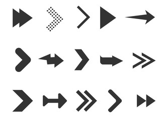 Black arrows set isolated on white background. Collection for web design, interface, UI and more.