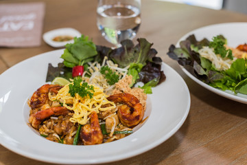 padthai shrimp on the table thai style food