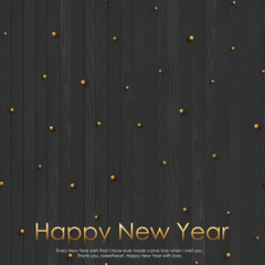Happy New Year card with ornametns on wooden background. Vector
