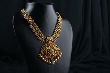 Indian Traditional Antique Gold Necklace with Peacock Design