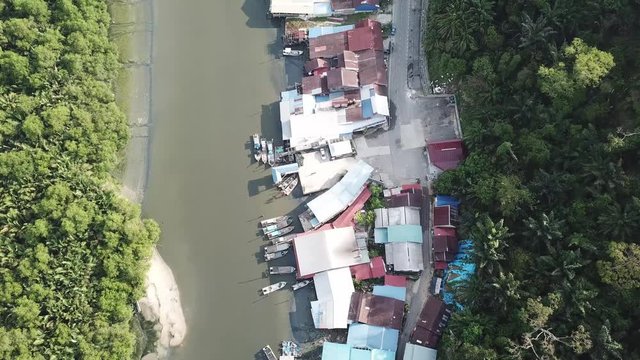 Top view Sungai Semilang fishing village, Juru, Penang, Malaysia.