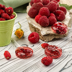 .Lollipops made from natural fruits and berries. Healthy food and vegetarian food concepts