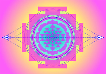Obraz premium The Sri Yantra or Sri Chakra, form of mystical diagram, Shri Vidya school of Hindu tantra symbol. Sacred geometry vector design element. Vector illustration.