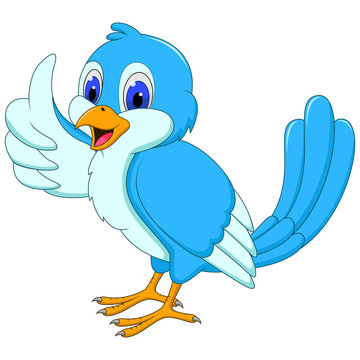 Cute blue bird cartoon giving a thumbs up