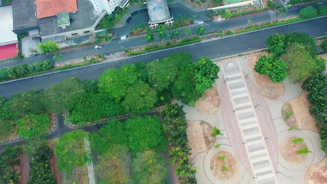 Aerial view of semanggi intersection in Jakarta while in high pollution air covering the city. tilt up shot