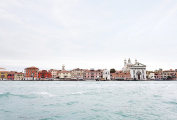 Naklejka premium View of the embankment of Venice from the Venetian lagoon