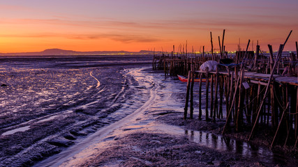 Fototapeta premium Porto Palafítico da Carrasqueira in the Reserva Natural do Estuário do Sado, Portugal