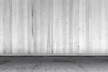 Empty room - concrete floor with wooden wall