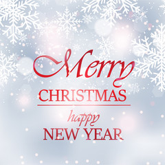 Happy New Year or Merry Christmas card with snow. Vector